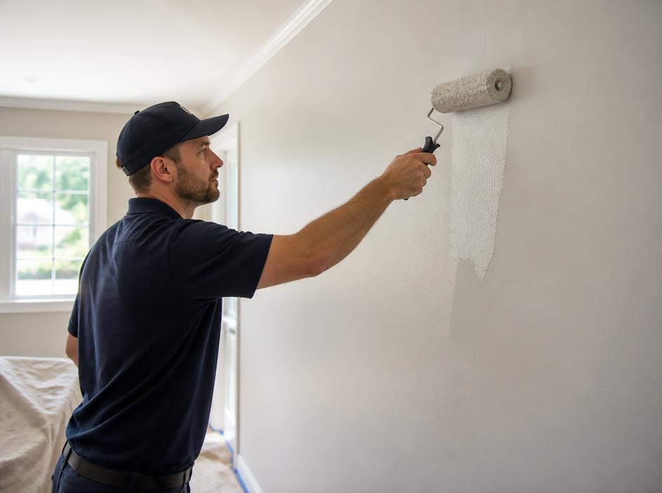 Painter rolling fresh paint on an interior wall of an Atlanta home